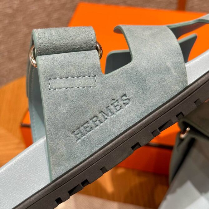 Hermes Chypre Sandals in Baby Blue, Chamois Leather