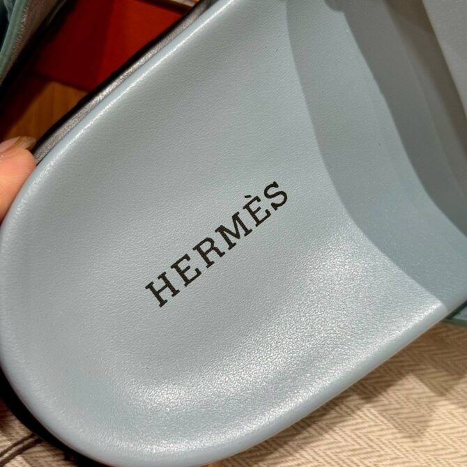 Hermes Chypre Sandals in Baby Blue, Chamois Leather
