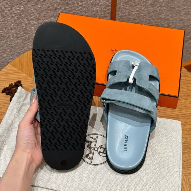 Hermes Chypre Sandals in Baby Blue, Chamois Leather