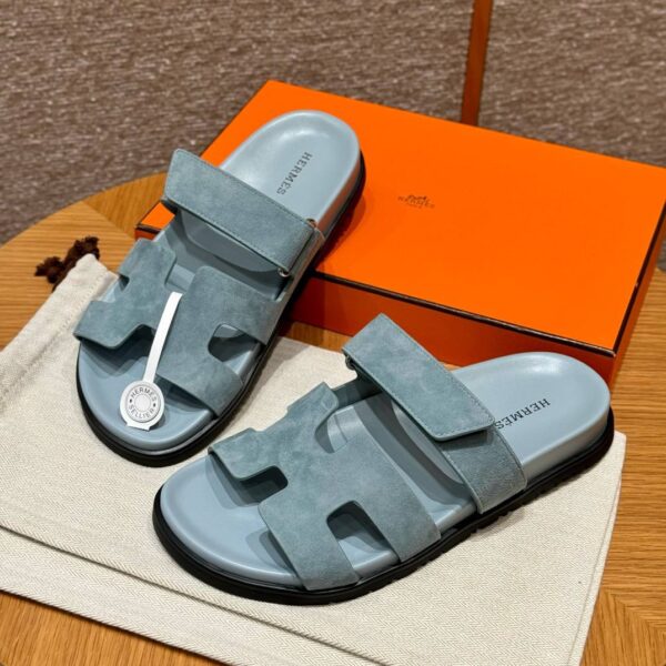 Hermes Chypre Sandals in Baby Blue, Chamois Leather