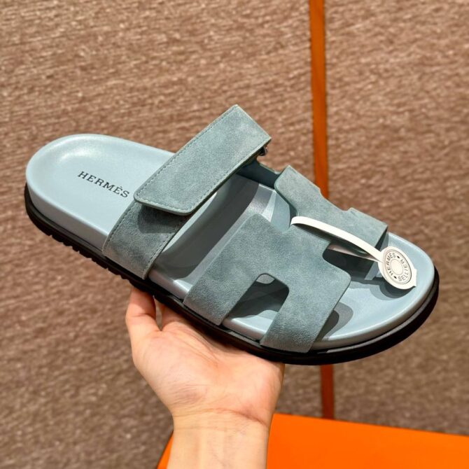 Hermes Chypre Sandals in Baby Blue, Chamois Leather