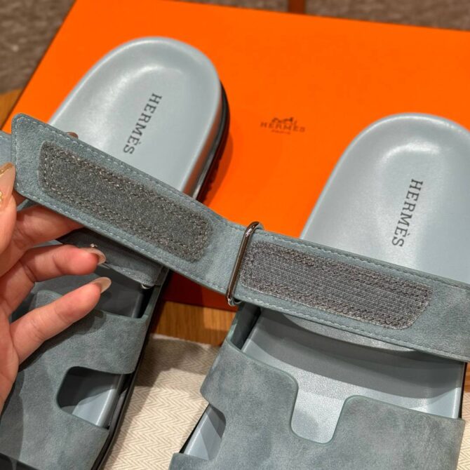Hermes Chypre Sandals in Baby Blue, Chamois Leather