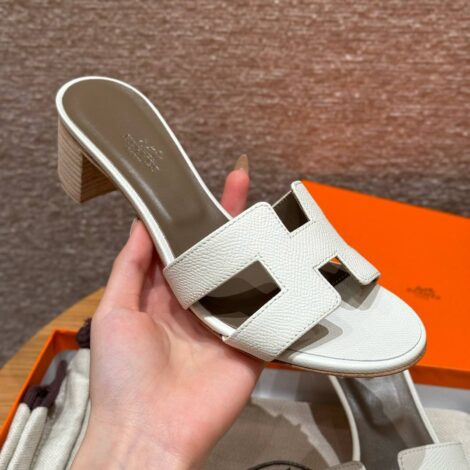 Hermes Oasis Sandals, Epsom Blanc
