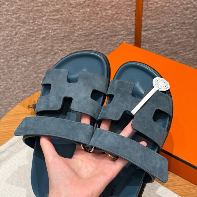 Hermes Chypre Sandals in Purplish Blue, Chamois Leather