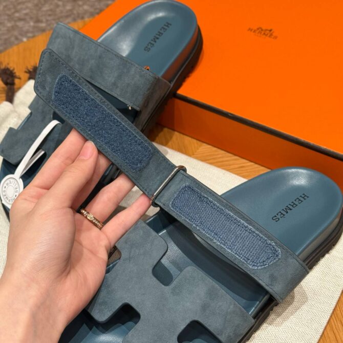 Hermes Chypre Sandals in Purplish Blue, Chamois Leather