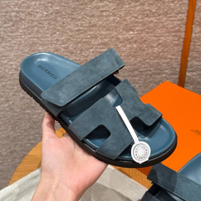 Hermes Chypre Sandals in Purplish Blue, Chamois Leather