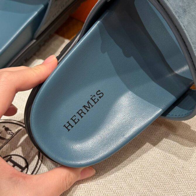 Hermes Chypre Sandals in Purplish Blue, Chamois Leather