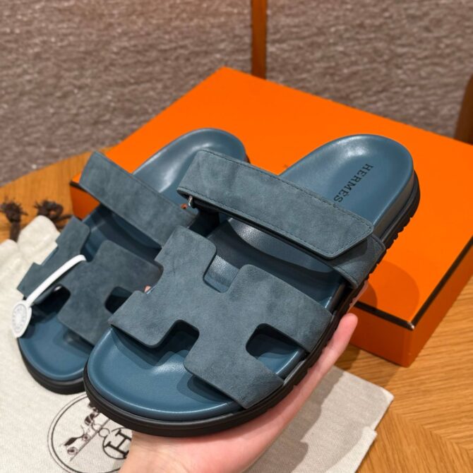 Hermes Chypre Sandals in Purplish Blue, Chamois Leather