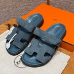 Hermes Chypre Sandals in Purplish Blue, Chamois Leather