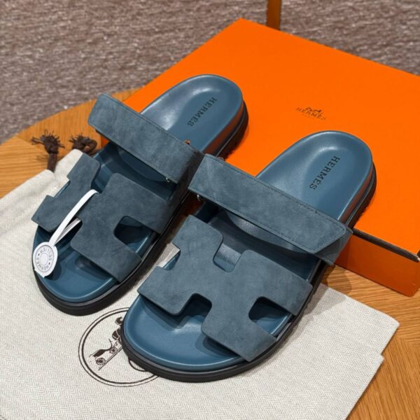 Hermes Chypre Sandals in Purplish Blue, Chamois Leather