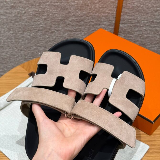 Hermes Chypre Sandals in Clay Beige, Chamois Leather