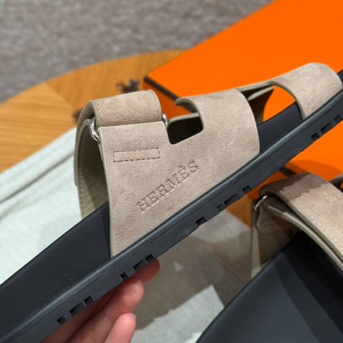 Hermes Chypre Sandals in Clay Beige, Chamois Leather