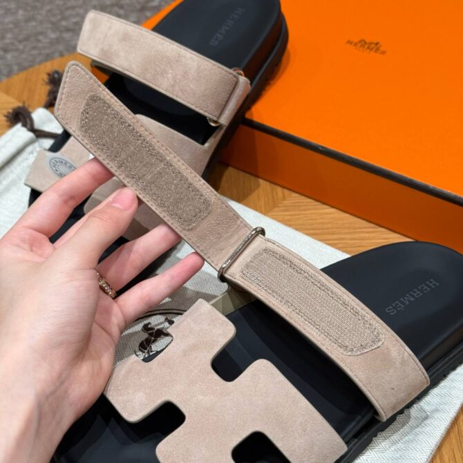 Hermes Chypre Sandals in Clay Beige, Chamois Leather