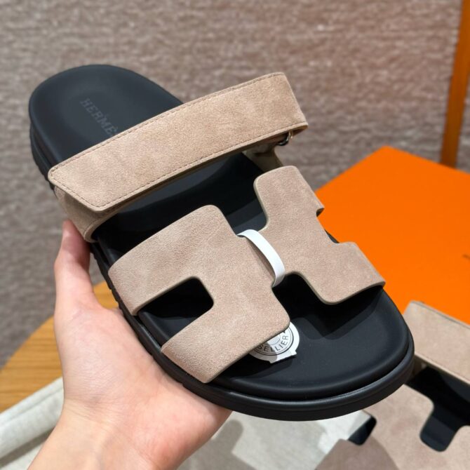 Hermes Chypre Sandals in Clay Beige, Chamois Leather