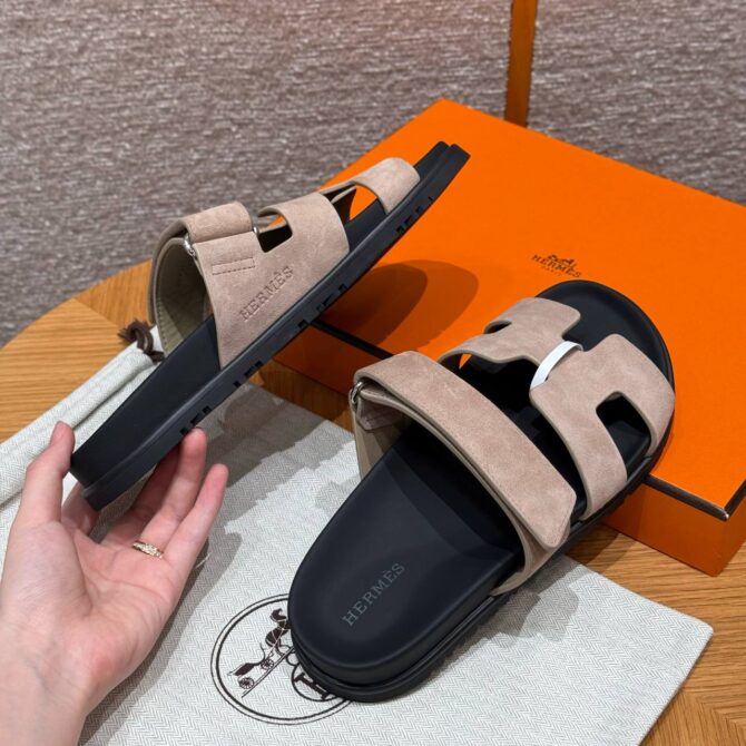 Hermes Chypre Sandals in Clay Beige, Chamois Leather