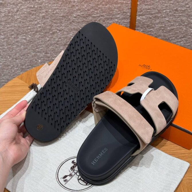 Hermes Chypre Sandals in Clay Beige, Chamois Leather