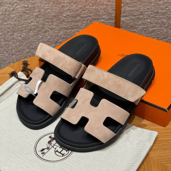 Hermes Chypre Sandals in Clay Beige, Chamois Leather