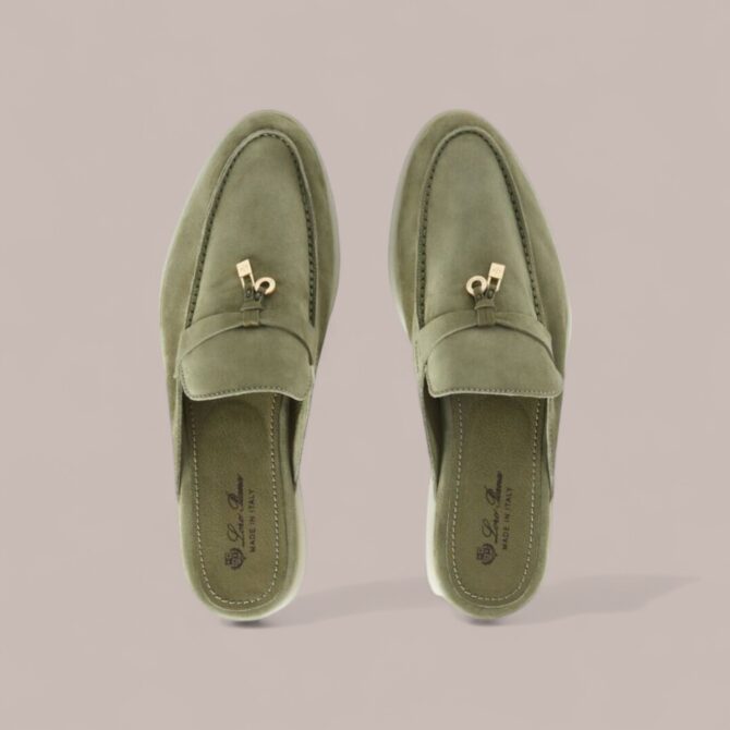 Loro Piana Babouche Charms Walk Loafers In Suede Tea Room