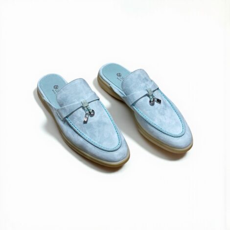 Loro Piana Babouche Charms Walk Loafers In Suede Cyan Sapphire