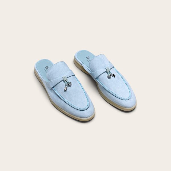 Loro Piana Babouche Charms Walk Loafers In Suede Cyan Sapphire