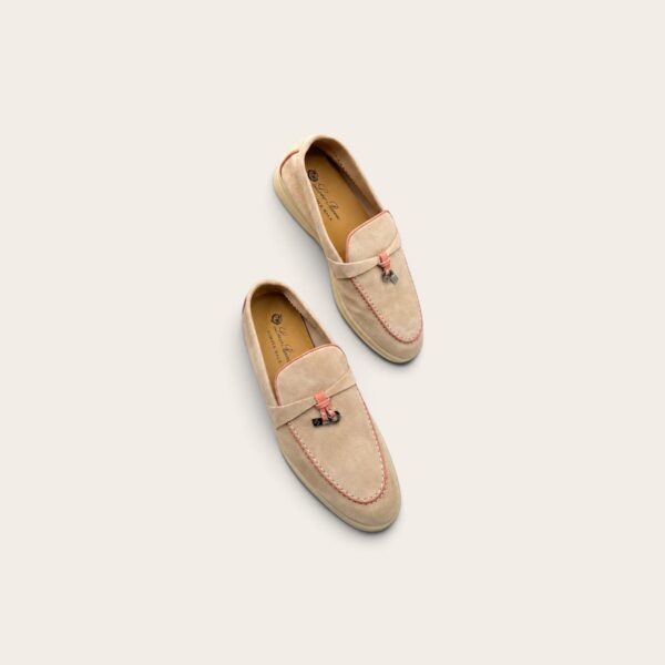 Loro Piana Summer Charms Walk Loafer Suede - Sand Stone and Pink