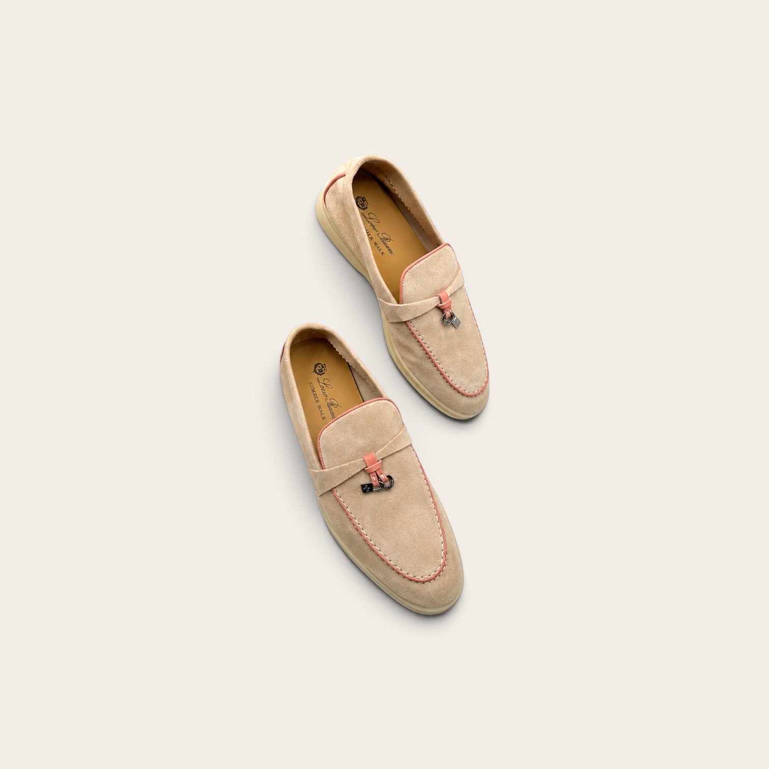 Loro Piana Summer Charms Walk Loafer Suede - Sand Stone and Pink