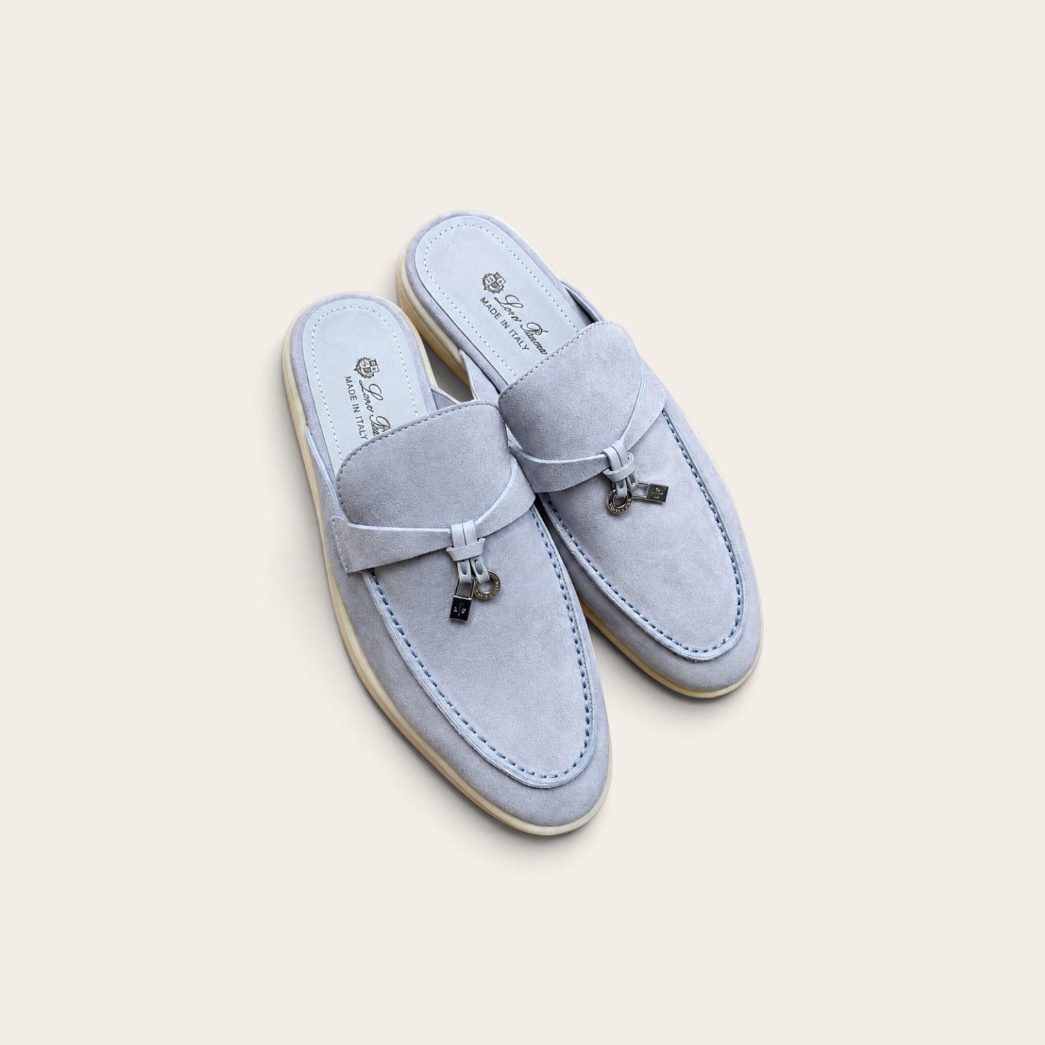 Loro Piana Babouche Charms Walk Loafers In Suede L.Blue - Image 2