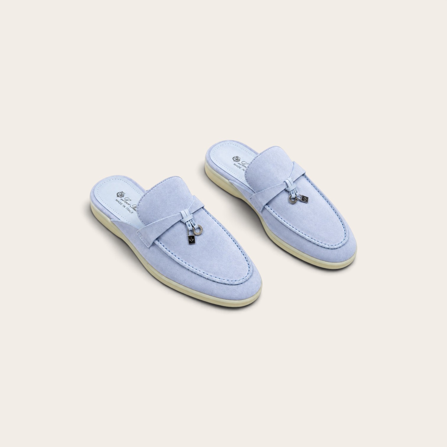 Loro Piana Babouche Charms Walk Loafers In Suede L.Blue