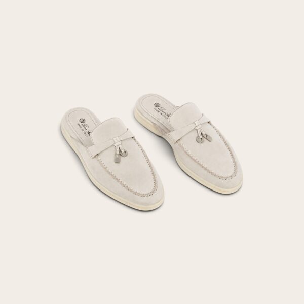 Loro Piana Babouche Charms Walk Loafers In Suede Pearl Grey