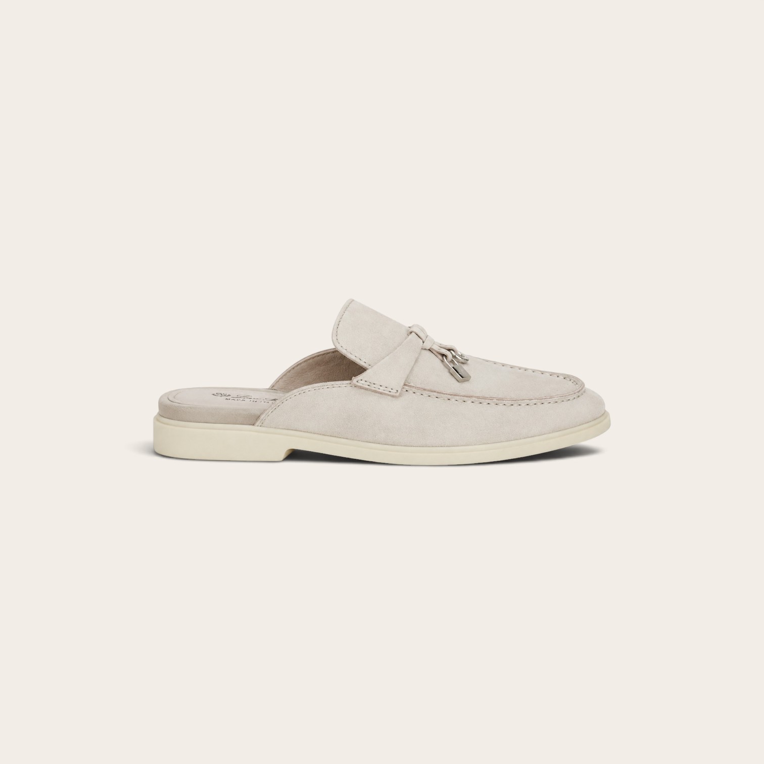 Loro Piana Babouche Charms Walk Loafers In Suede Pearl Grey - Image 2