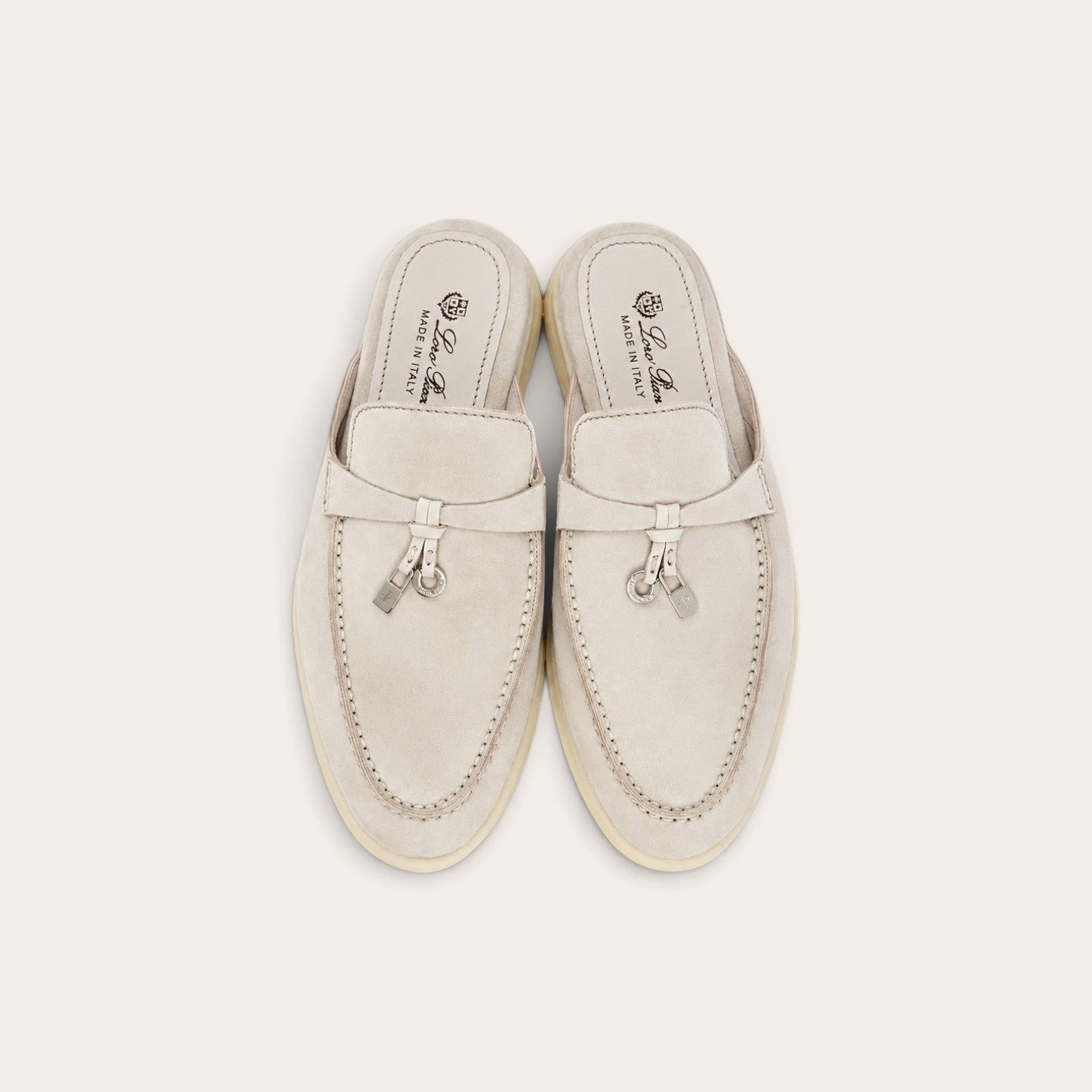 Loro Piana Babouche Charms Walk Loafers In Suede Pearl Grey - Image 3