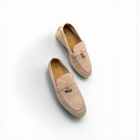 Loro Piana Summer Charms Walk Loafer Suede - Sand Stone and Pink