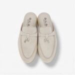 Loro Piana Babouche Charms Walk Loafers In Suede Pearl Grey