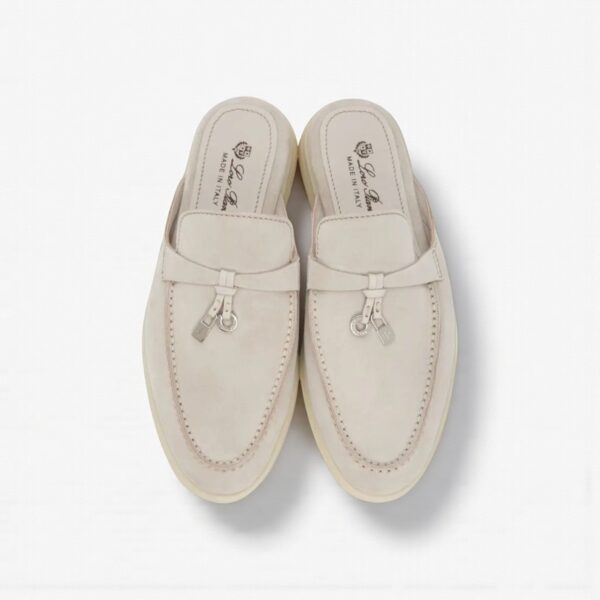 Loro Piana Babouche Charms Walk Loafers In Suede Pearl Grey