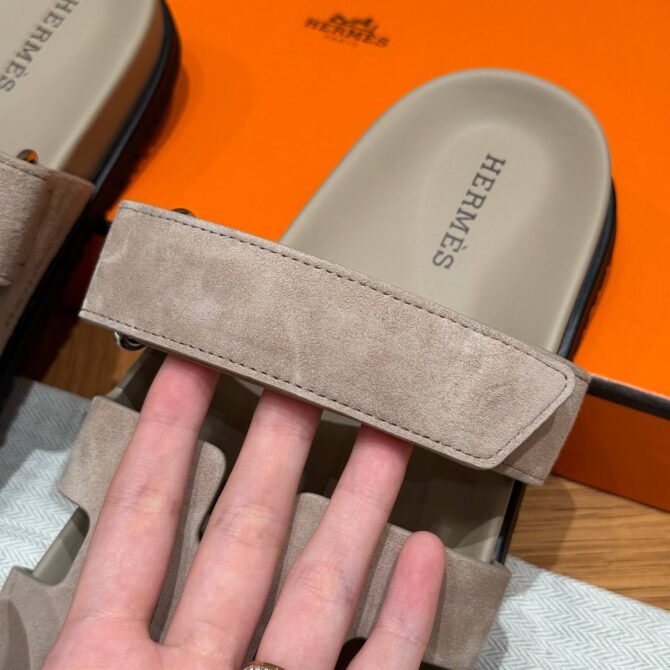 Hermes Chypre Sandals in Beige Mastic, Chamois Leather