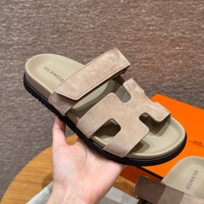 Hermes Chypre Sandals in Beige Mastic, Chamois Leather