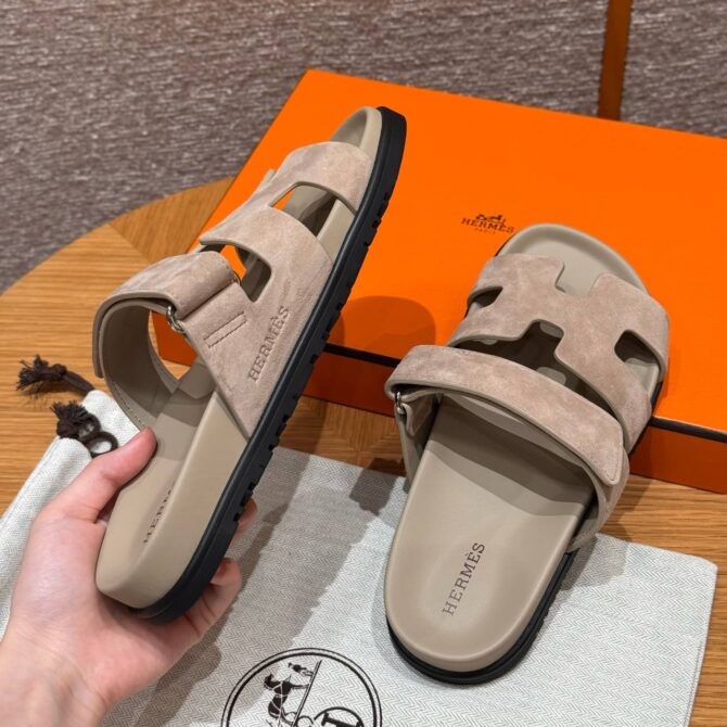 Hermes Chypre Sandals in Beige Mastic, Chamois Leather