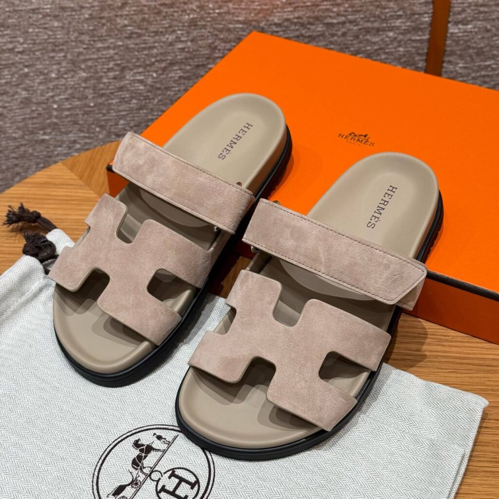 Hermes Chypre Sandals in Beige Mastic, Chamois Leather