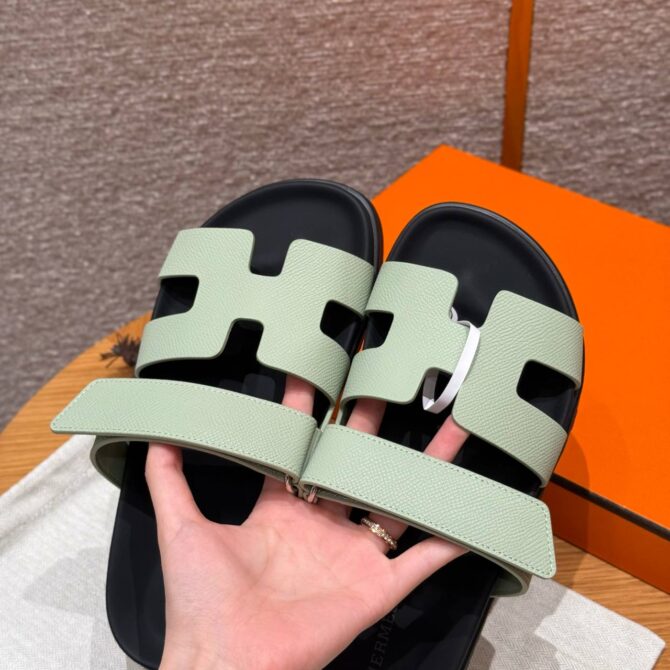 Hermes Chypre Sandals in Sea Foam Green - Epsom