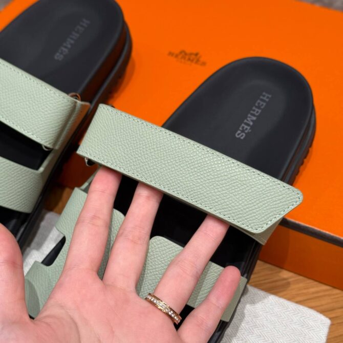 Hermes Chypre Sandals in Sea Foam Green - Epsom