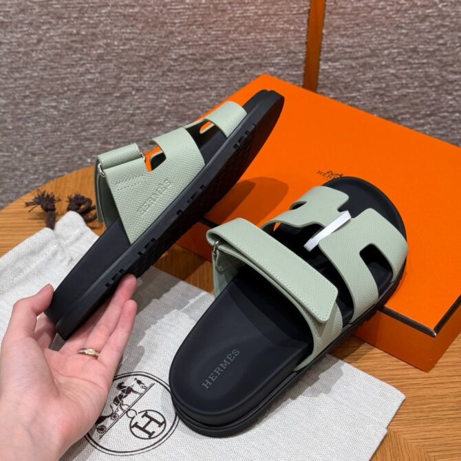 Hermes Chypre Sandals in Sea Foam Green - Epsom