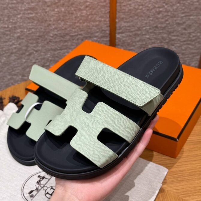 Hermes Chypre Sandals in Sea Foam Green - Epsom