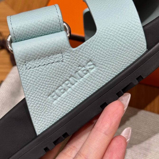 Hermes Chypre Sandals in Bleu Cristaux - Epsom