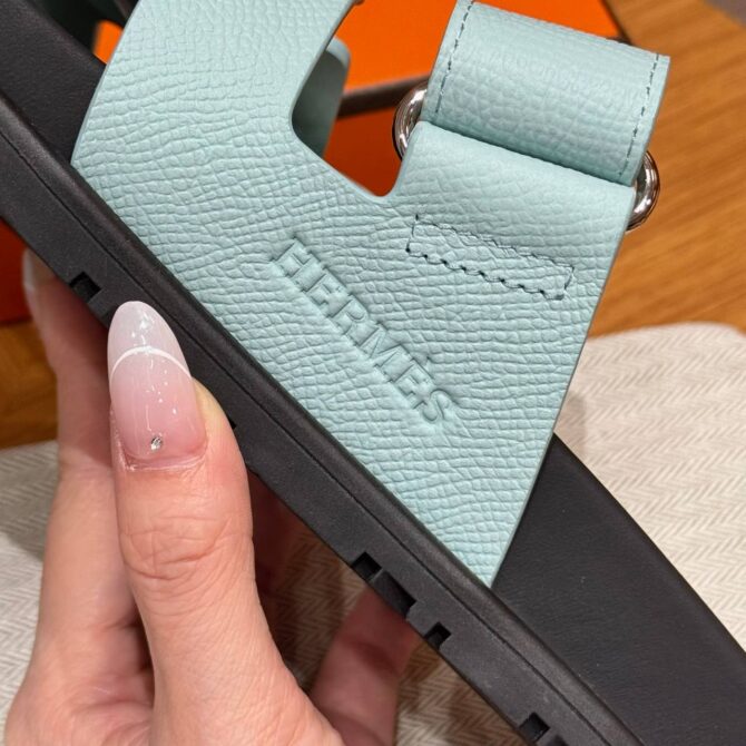 Hermes Chypre Sandals in Bleu Cristaux - Epsom