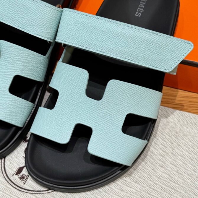 Hermes Chypre Sandals in Bleu Cristaux - Epsom