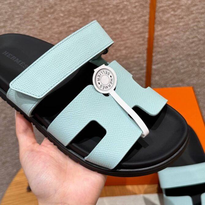 Hermes Chypre Sandals in Bleu Cristaux - Epsom