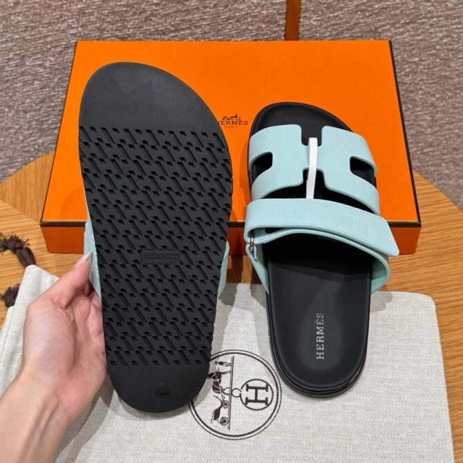 Hermes Chypre Sandals in Bleu Cristaux - Epsom