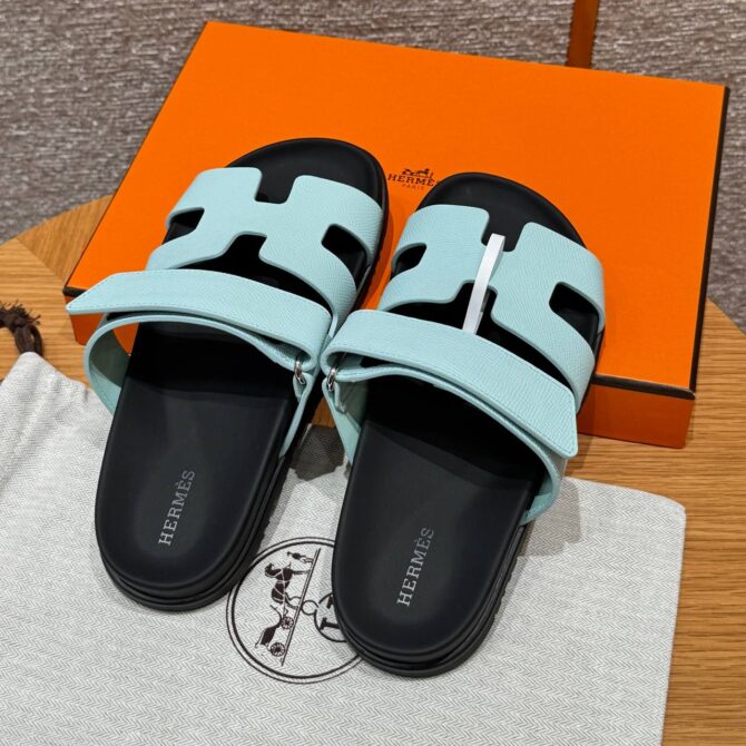 Hermes Chypre Sandals in Bleu Cristaux - Epsom
