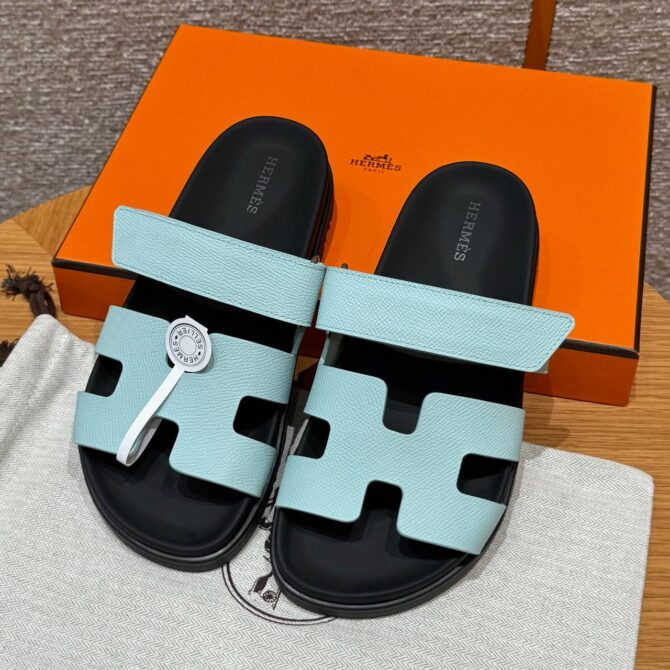 Hermes Chypre Sandals in Bleu Cristaux - Epsom