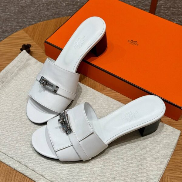 Hermes Gigi 50 Sandals in Blanc, Silver Hardware